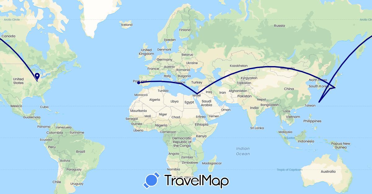 TravelMap itinerary: driving in Greece, Israel, Japan, Portugal, United States (Asia, Europe, North America)